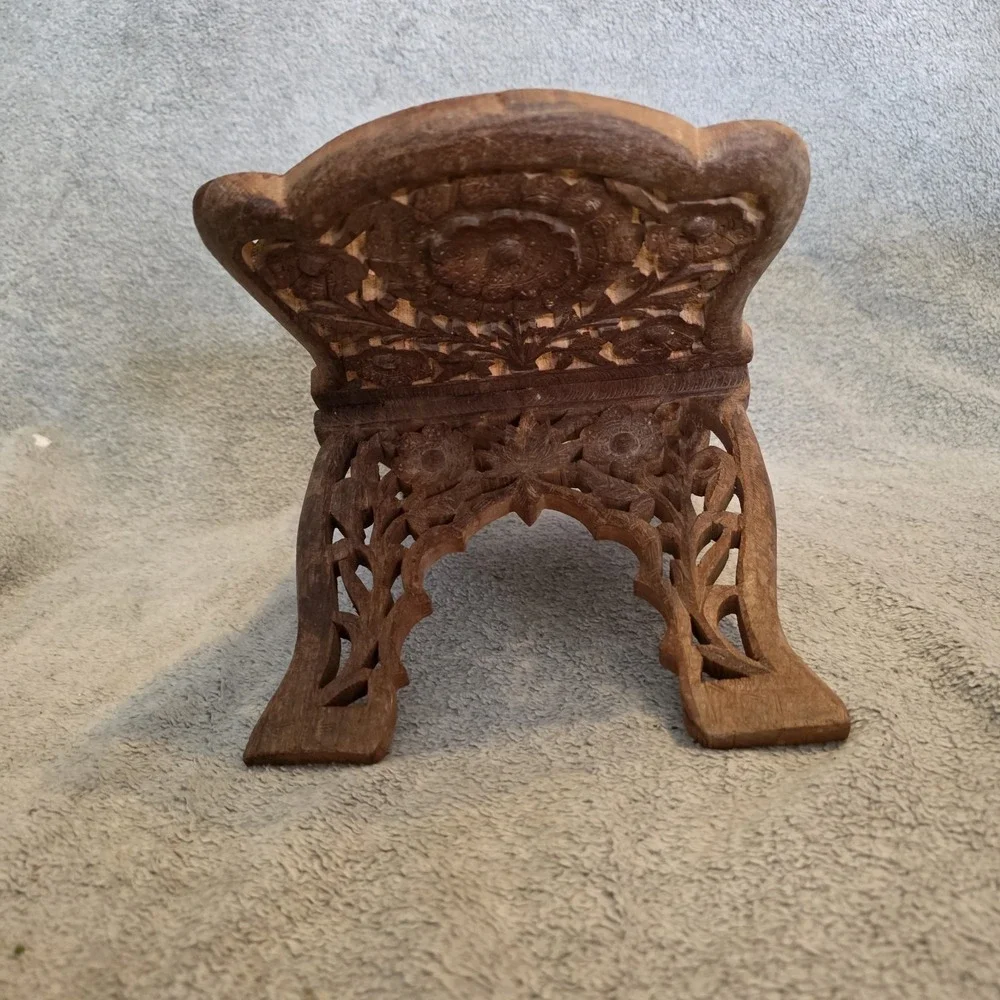 Handcarved Wooden Book Stand cookbook Family Bible